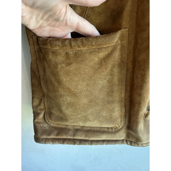 Gallery Genuine Suede Leather Rancher Barn Coat M Hooded Western Tan Brown - Picture 3 of 15